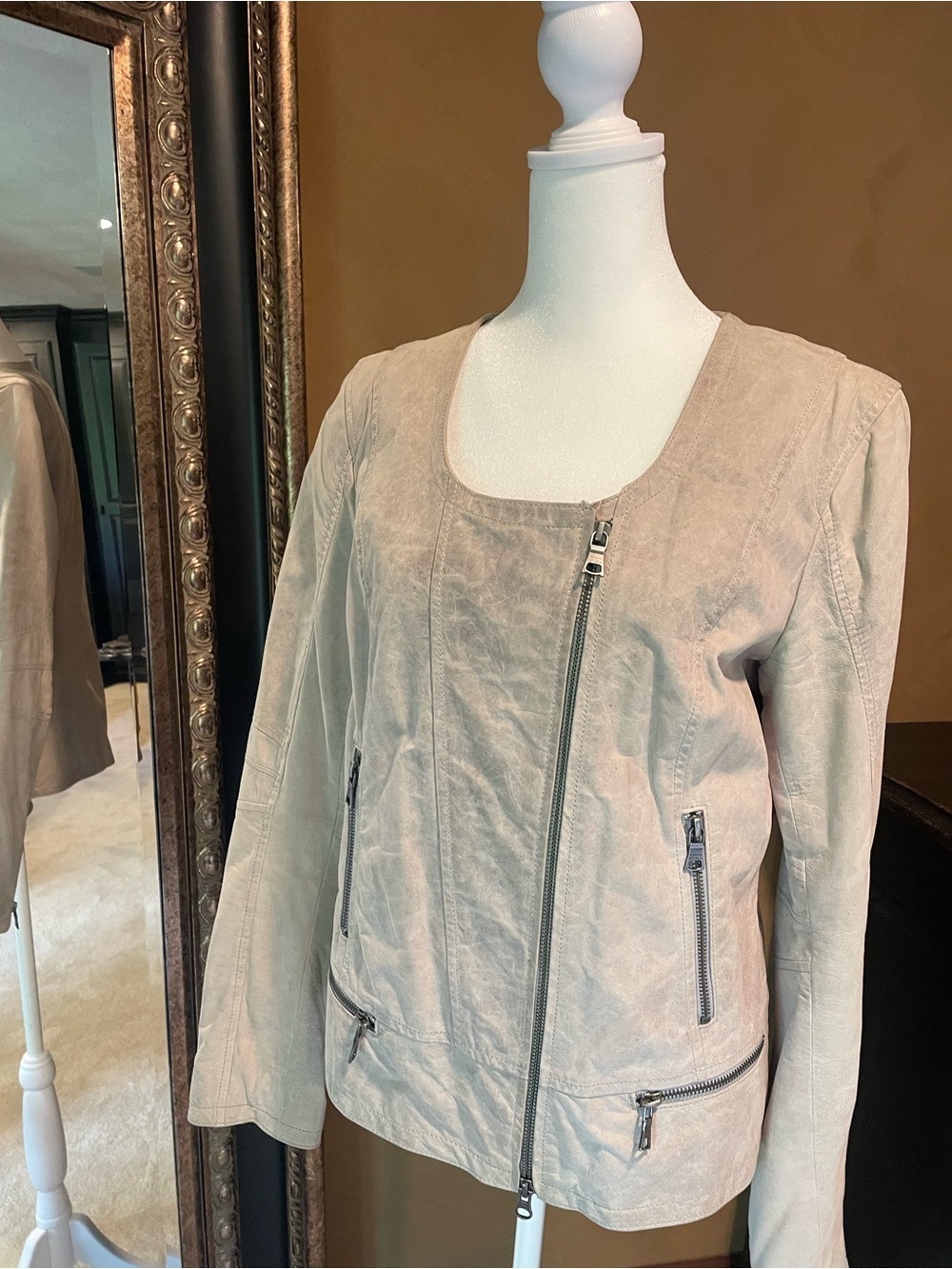 Banana Republic Light Taupe Asymmetric Zip Jacket